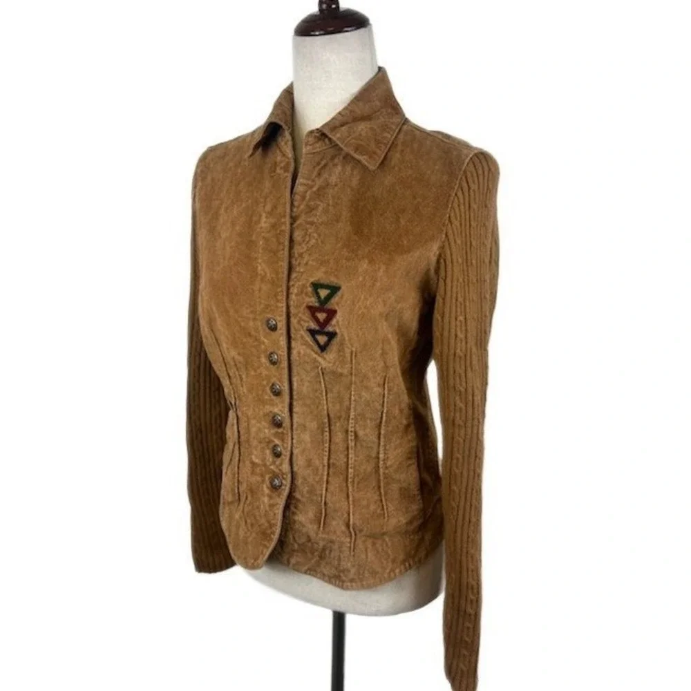 LAL‎ Y2K Vintage Leather Jacket Women's Brown Embroidered Western Size Small